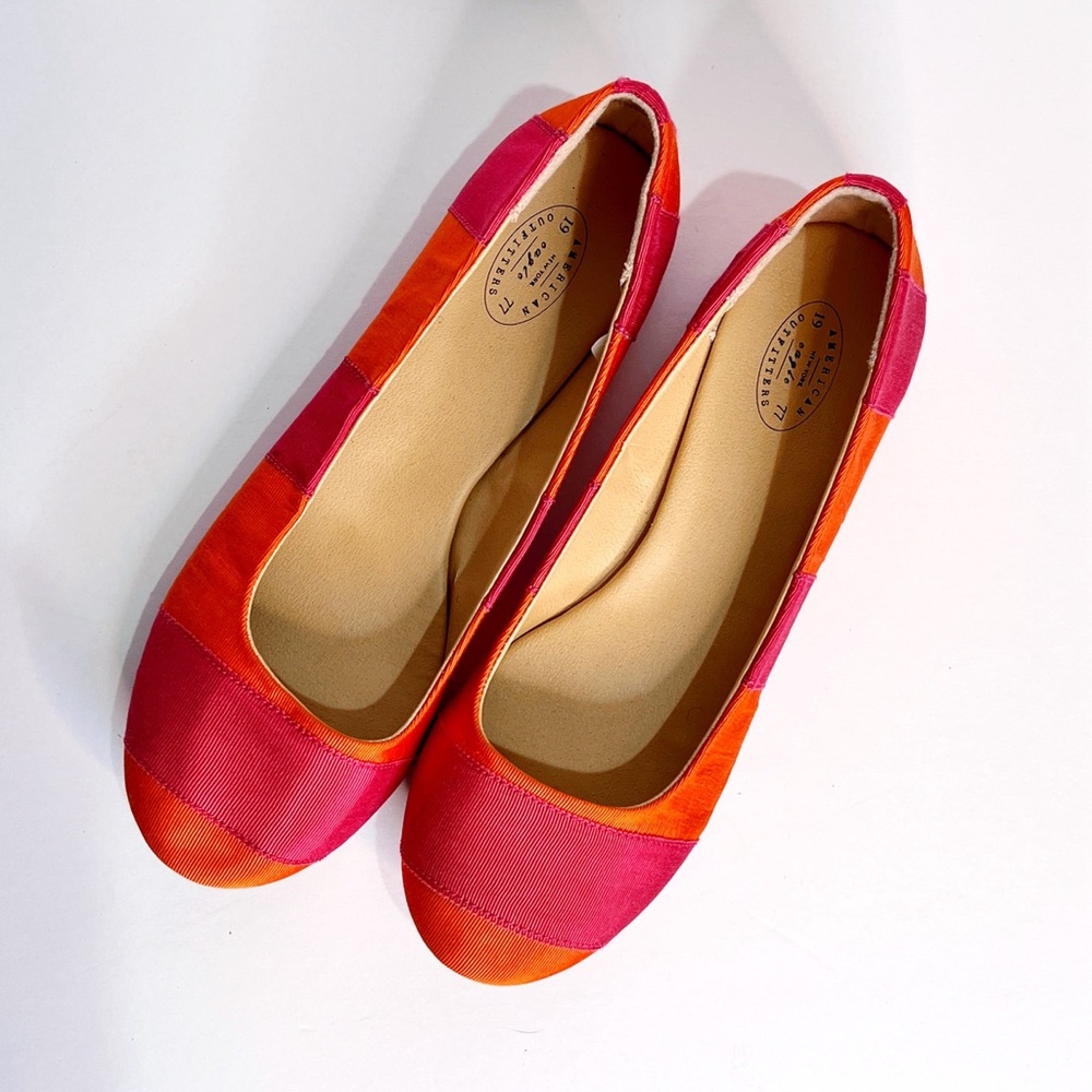 American Eagle Outfitters Ballet Flats Colorblock Orange Pink Ribbon Size 8